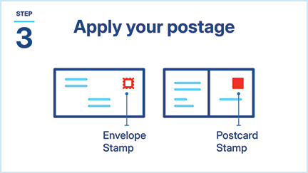 Envelope and postcard, each with a stamp in the upper right corner